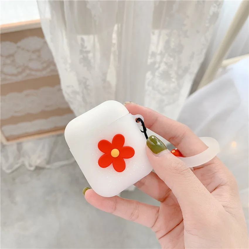 white flower Чехол для наушников с Bluetooth для airpods, милый мультяшный чехол, силиконовый мягкий 3D чехол с кольцом на палец, цветок, Микки, Минни, Улица Сезам, сделай сам - Цвет: white flower