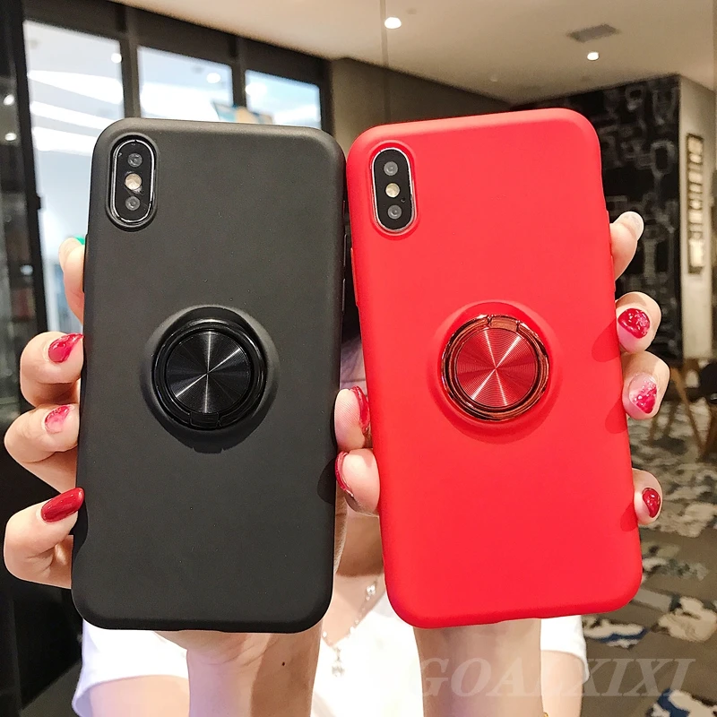For Huawei P30 Lite Case Liquid Silicone P20 Pro Ring Stand Cover for fundas capa |