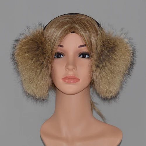 raccoon fur Розничная, женские меховые наушники с натуральным лисьим мехом, женские зимние теплые мягкие Меховые наушники с большим лисьим мехом, милые пушистые меховые наушники с натуральным лисьим мехом - Цвет: raccoon fur