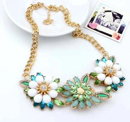 Блеск золотой цепь gem кристалл горный хрусталь цветы колье смола многоцветный