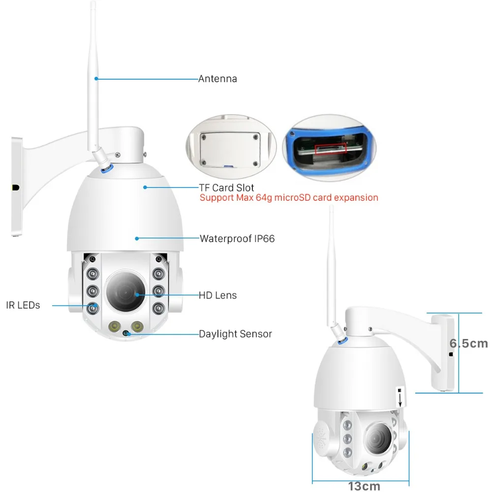 ANBIUX 1080P Беспроводной PTZ Скорость купольная IP камера Камера WI FI 30X зум наружного