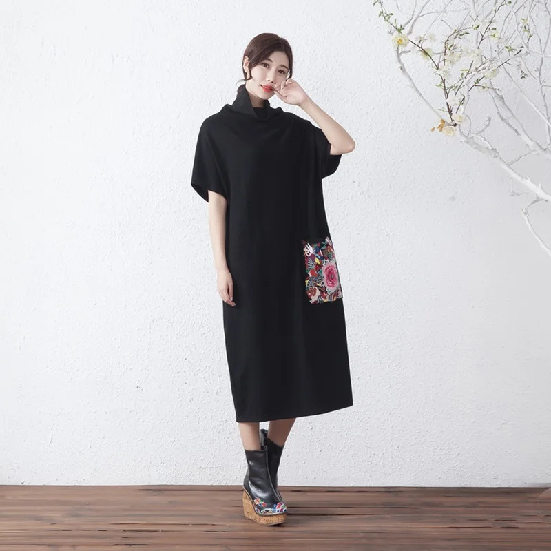 Женское винтажное платье Boho-Chic осеннее в китайском стиле с коротким рукавом и