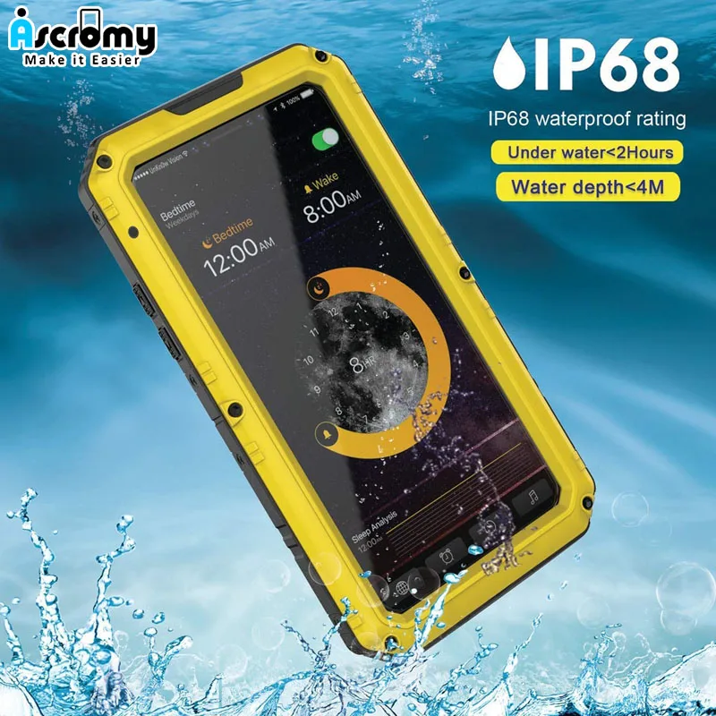 Ascromy IP68 Водонепроницаемый чехол для iPhone X сверхмощный металлический защитный на