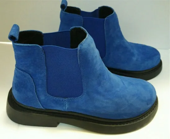 Blue with black sole Весенние матовые ботинки «Челси» из натуральной кожи; женские повседневные ботинки; модная женская обувь в консервативном стиле; обувь на плоской подошве; 9 ярких цветов - Цвет: Blue with black sole