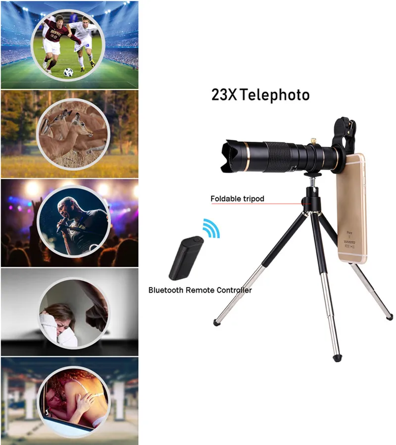Универсальный HD 4K 23x зум мобильный телефон телескоп объектив телеобъектив для всех смартфонов камера Монокуляр с Bluetooth и штатив