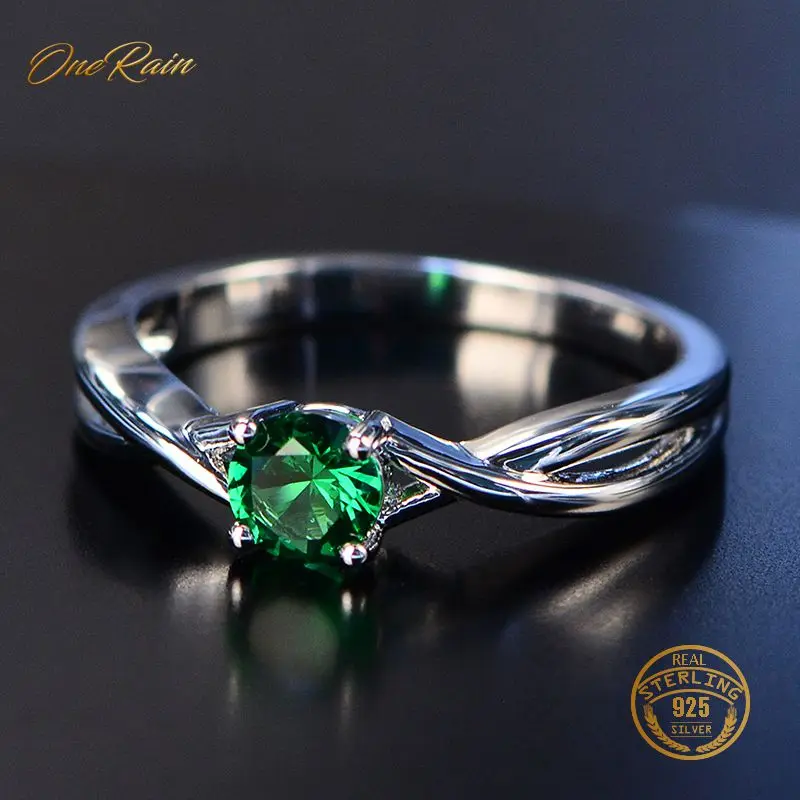 

OneRain New 100% 925 Sterling Silver Natural Pink Sapphire Emerald Gemstone Wedding Engagement Cocktaill Ring Jewelry Wholesale