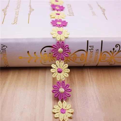 2.5cm Yellow rose 1 ярд, богемная кружевная отделка, этническая кружевная лента с вышивкой, разноцветный круглый шар, кисточка, помпон, бусины, подвесные воротники, аксессуары для самостоятельного изготовления - Цвет: 2.5cm Yellow rose