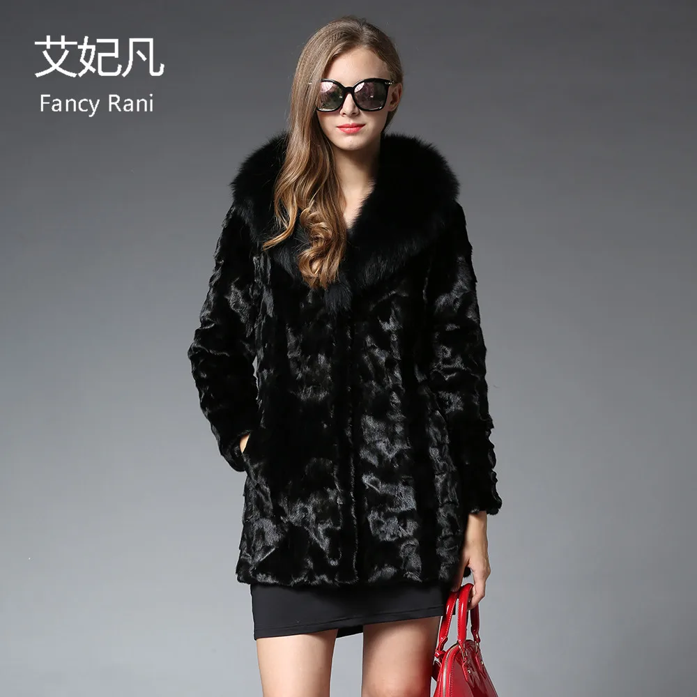 Новинка Норковое Пальто из настоящего меха воротник лисьего Женская мода 2018