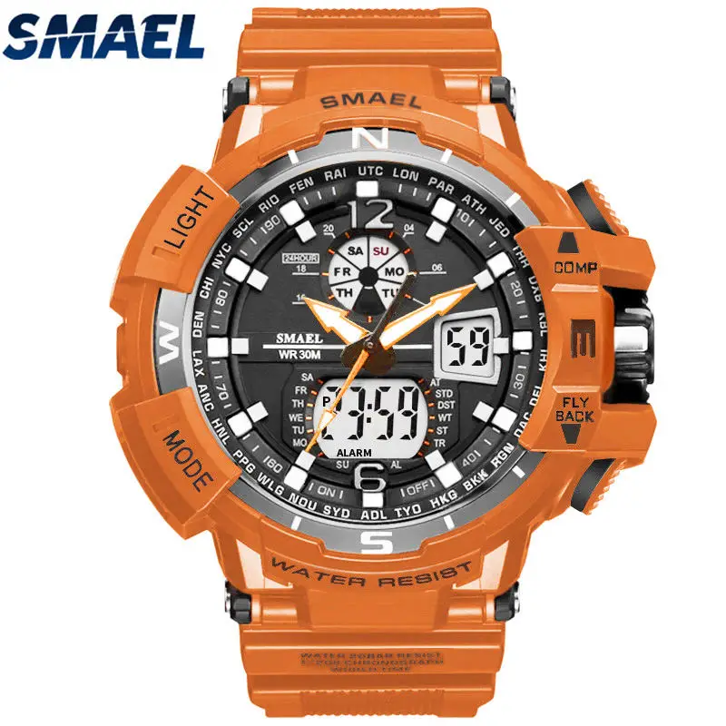 orange SMAEL мужские часы лучший бренд класса люкс кварцевые цифровые часы Мужские Военные Спортивные Водонепроницаемые наручные часы Relogio Masculino - Цвет: orange