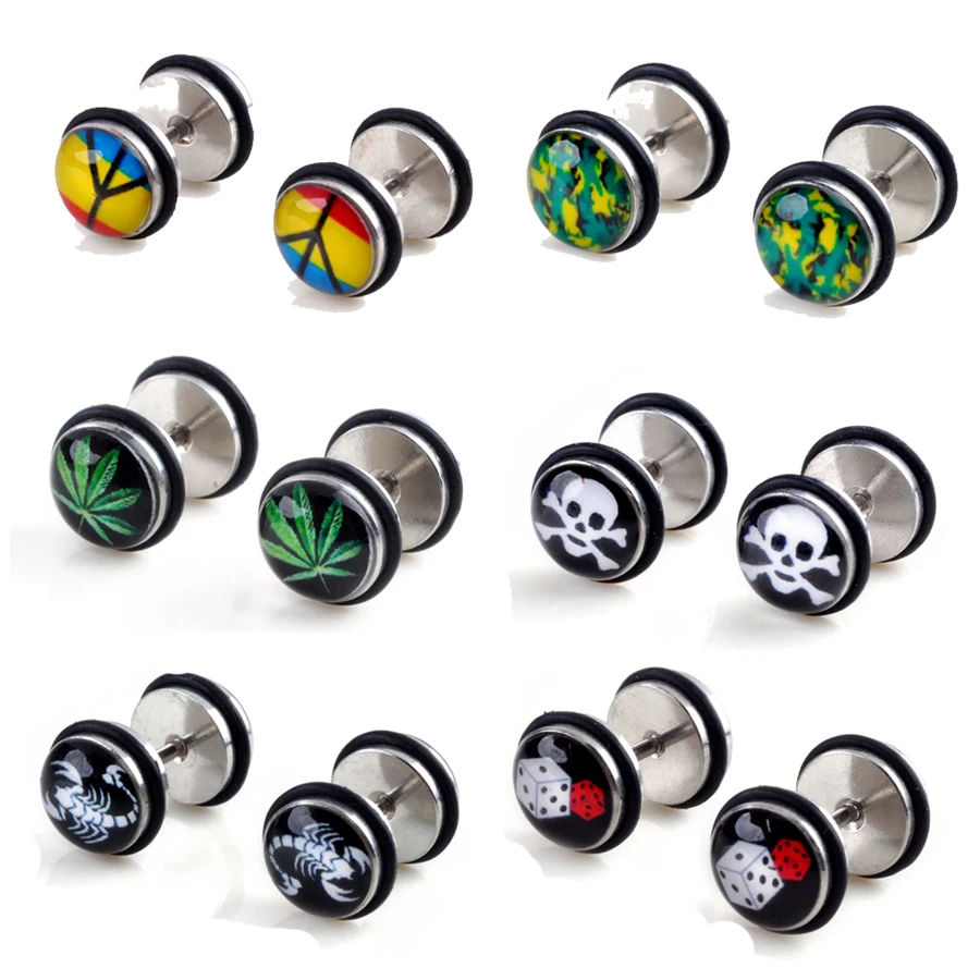 

2pcs Stainless Steel Screw Ear Stud Earrings Women Men Fake Piercing Expander Tunnel Ear Plugs Brincos Body Percing Jewelry