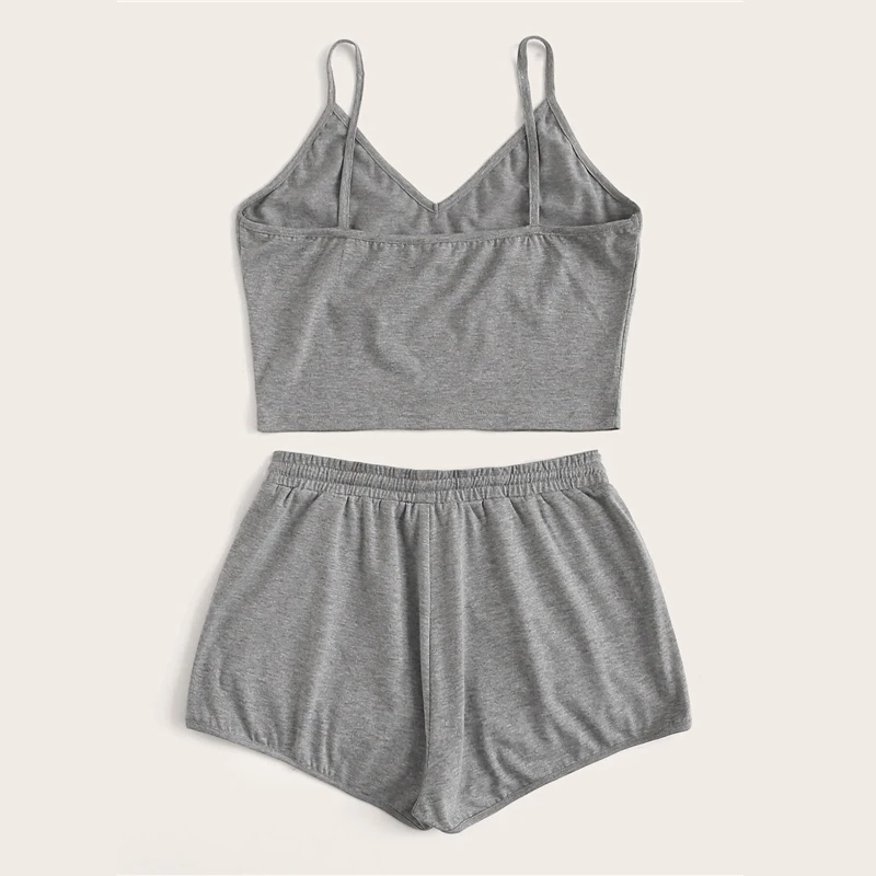 SweatyRocks однотонный топ на бретельках и шорты с завязками на талии женские летние спортивные шорты базовый комплект из двух предметов шорты в уличном стиле