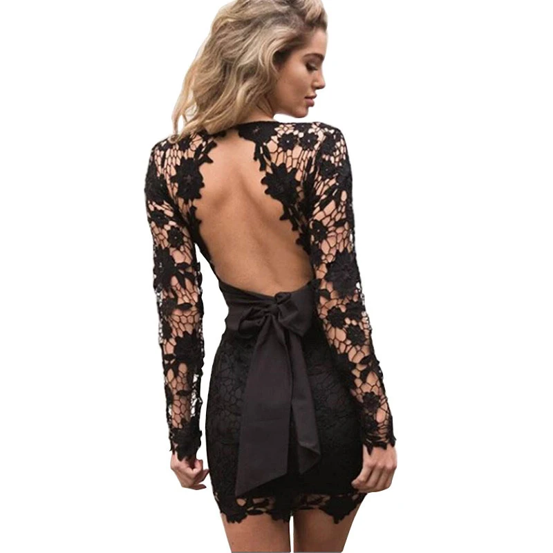 Женское кружевное платье с глубоким v образным вырезом и открытой спиной ZADORIN