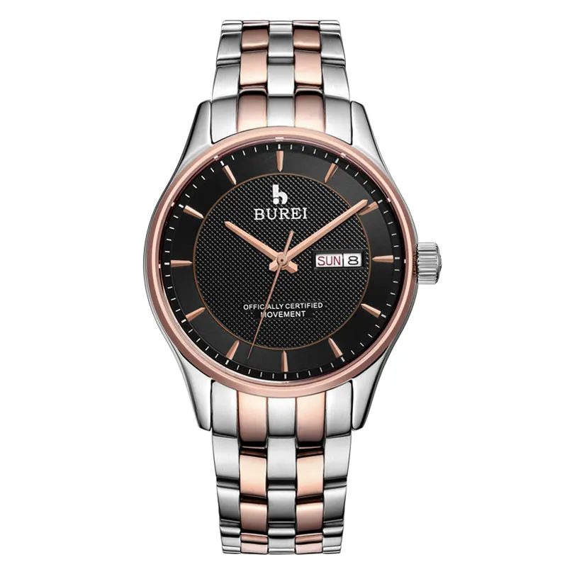 Steel RoseGold Black BUREI часы для мужчин s часы Топ бренд класса люкс автоматические механические наручные часы платье часы для мужчин бизнес часы Relogio Masculino - Цвет: Steel RoseGold Black