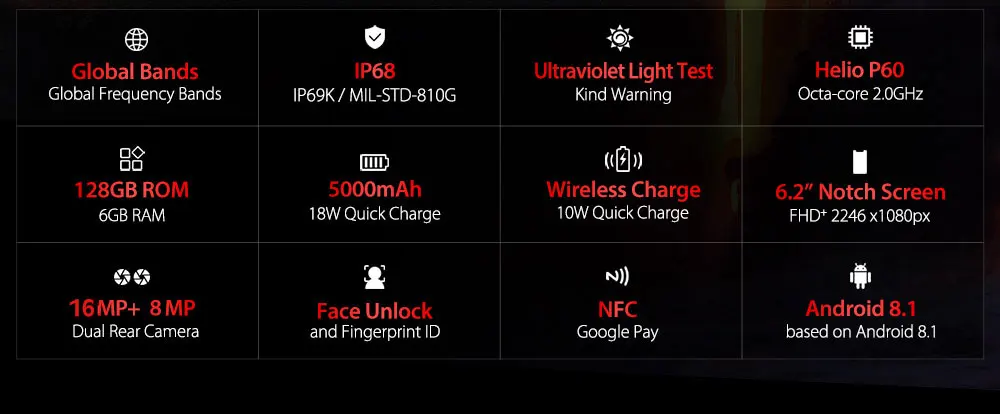 Ulefone Armor 6, 4G, смартфон, 6,2 дюймов, Android 8,1, четыре ядра, 6 ГБ ram, 128 ГБ rom, датчик отпечатков пальцев, 5000 мАч, мобильный телефон