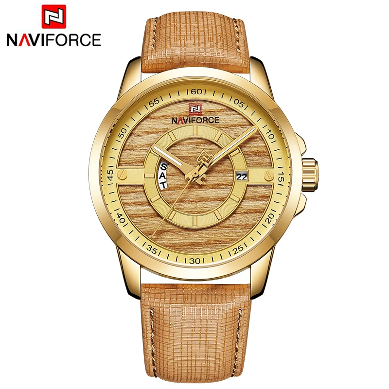 Мужские часы NAVIFORCE Топ бренд класса люкс Модные мужские Кварцевые Золотые часы мужские кожаные водонепроницаемые спортивные часы Relogio Masculino
