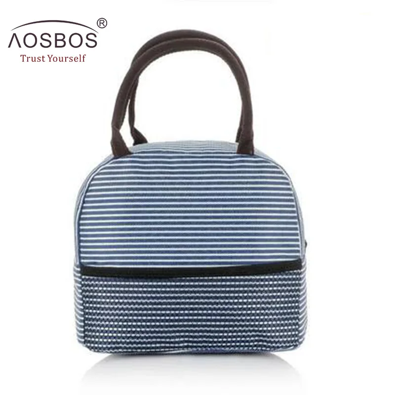 Navy blue Aosbos сумка для пикника, переносная термоизолированная Полосатый Кулер, сумки-тоут, водонепроницаемые сумки для хранения еды для женщин, Ланч-бокс - Цвет: Navy blue