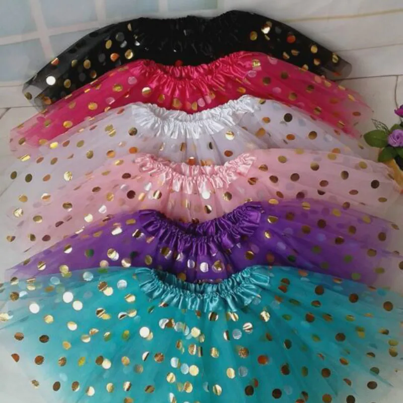 Детская золотистая юбка-пачка с узором в горошек золотистыми точками для танцев