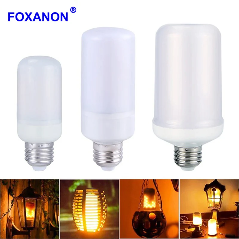 Новая светодиодсветодиодный лампа Foxanon E27 2835SMD с эффектом пламени лампочки огня 3
