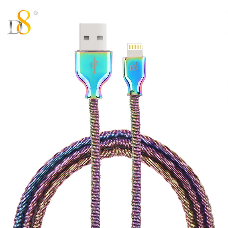 D8 MFI Сертифицированный яркий цветной металлический USB кабель для быстрой зарядки