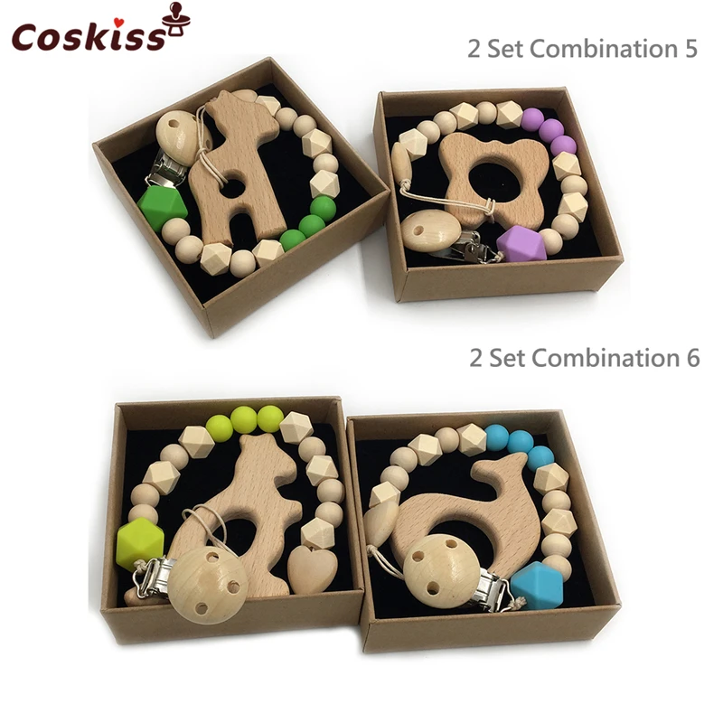 Mordedor de madera org&aacute;nico para beb&eacute;, dentici&oacute;n Natural de agarre de juguete, cuentas de silicona, regalo para reci&eacute;n nacido, 2 uds.-2