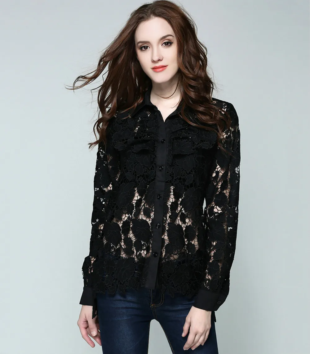 Женская кружевная блузка черная синяя для вечеринок 2018|party shirt|lace blouseblouse runway |