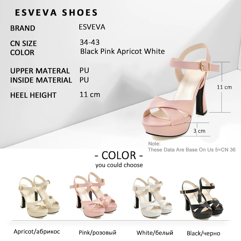 

ESVEVA 2018 Women Sandals Slingbacks Square Super High Heels Buckle Strap Sandals Platform 3 Cm Summer Women Shoes Size 34-43