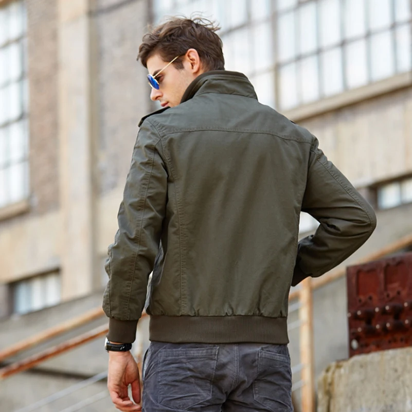 2017 Осень Куртка Бомбардировщика Мужчины Полета Куртки Стенд Воротник Хаки
