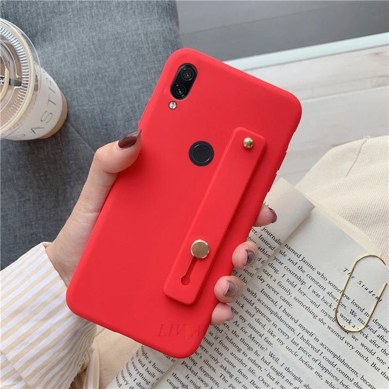 Hand Band red Силиконовый чехол с ремешком на руку для huawei y5 y9 y7 y6 prime pro мягкий чехол-подставка из ТПУ - Цвет: Hand Band red