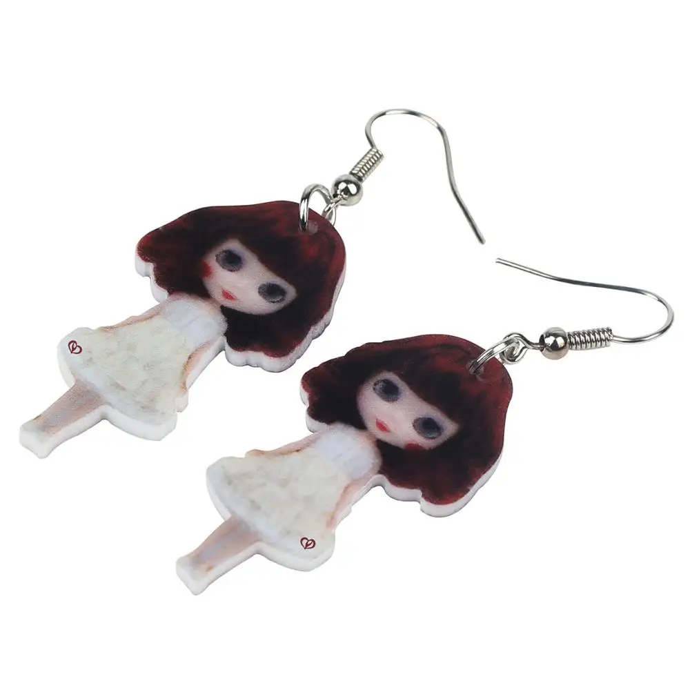 Модные Акриловые серьги Bonsny с белой юбкой для девушек большие длинные висячие