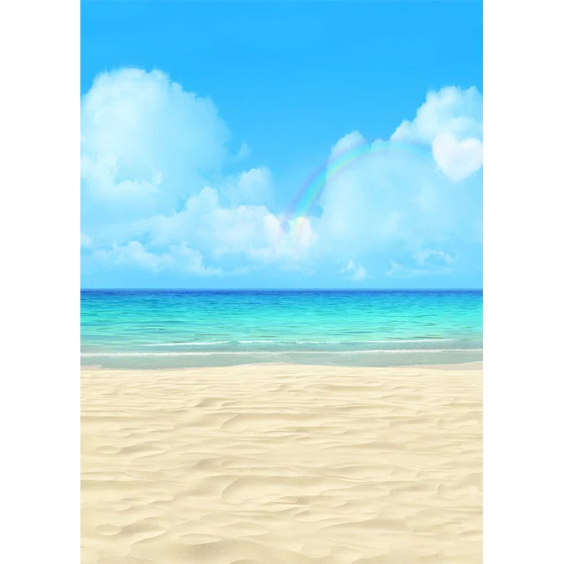 Photography Backdrop Sandy Beach Photos Rainbow Background Blue Sky Sea Backdrops S-533 | Электроника