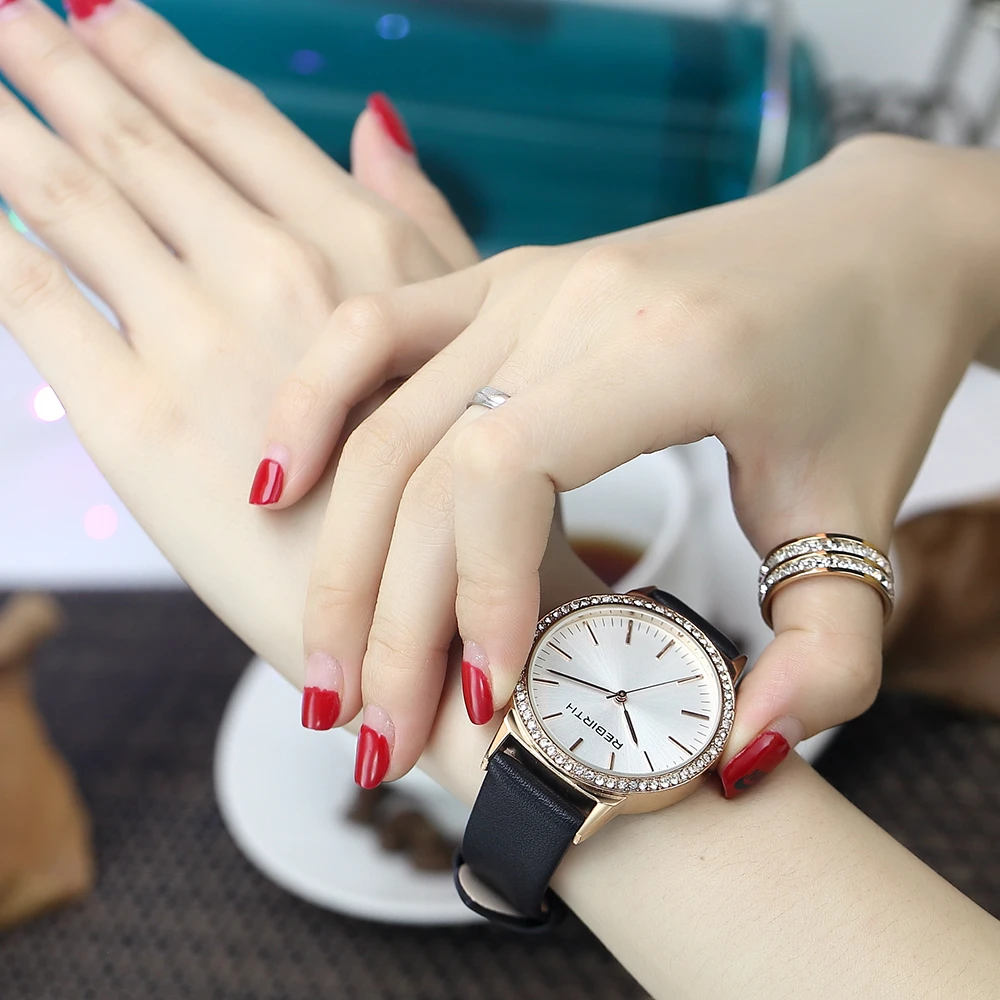 Часы женские кварцевые под розовое золото с кожаным ремешком|Женские