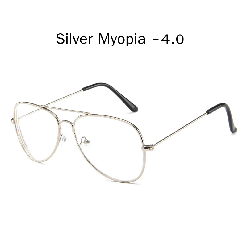 silver myopia 4.0 Zilead, металлические очки для близорукости, для женщин и мужчин, очки для пилота, близорукие, для вождения, близорукие-4,0, унисекс - Цвет оправы: silver myopia 4.0