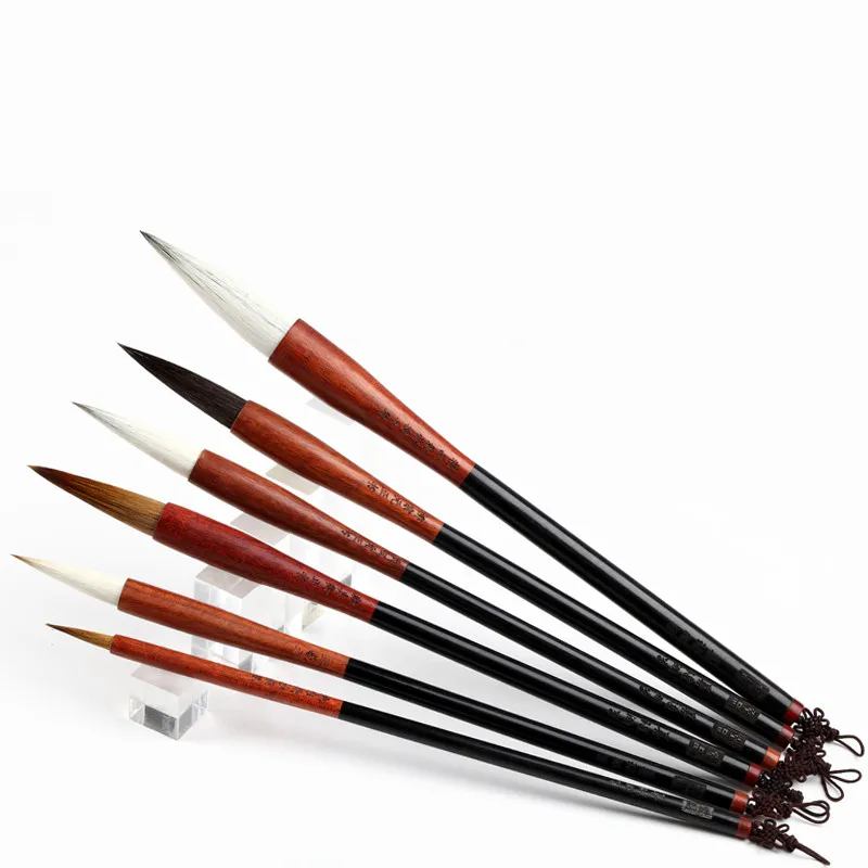 High Grade Chinese Traditional Calligraphy Pen Landscape Painting Writing Brush Weasel Hair Regular Script Writing Brush 6pcs