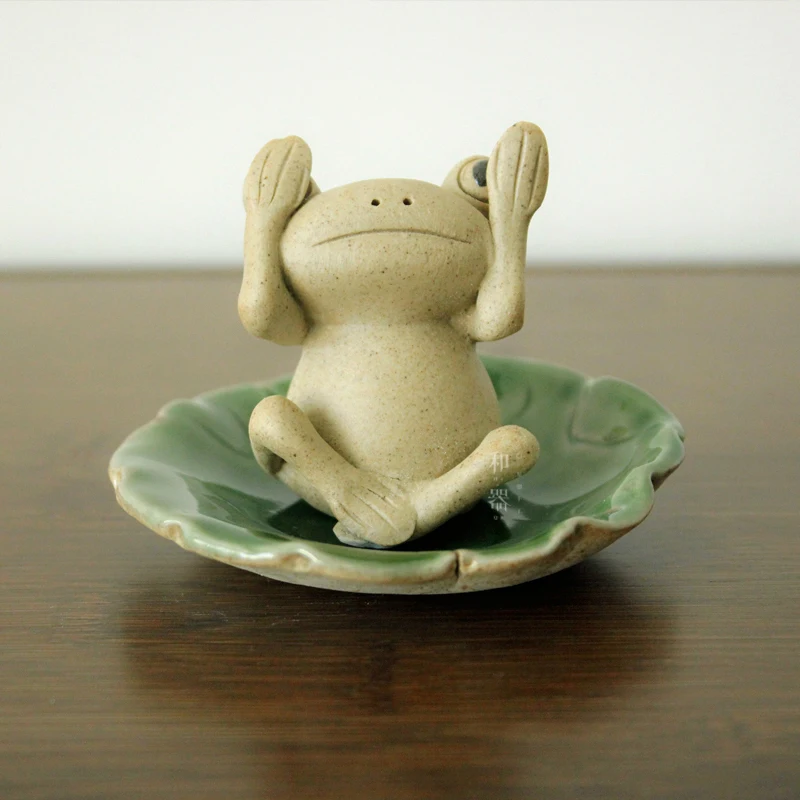 Новые милые фрог лист блюдце чайный питомец фигурки Кавай керамические искусства и ремесла фея сад миниатюры домашний декор аксессуары