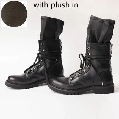 Black Plush Mcacchi/Новинка; сезон осень-зима; женские ботинки из коровьей кожи в байкерском стиле; Botas Mujer; ботильоны на квадратном каблуке с круглым носком; пара зимних ботинок - Цвет: Black Plush