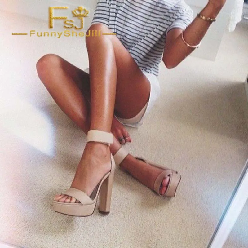 

Khaki Chunky Heel Platform Sandals Open Toe Ankle Strap Sandals Summer Autumn Incomparable Attractive Fashion Sexy Noble FSJ