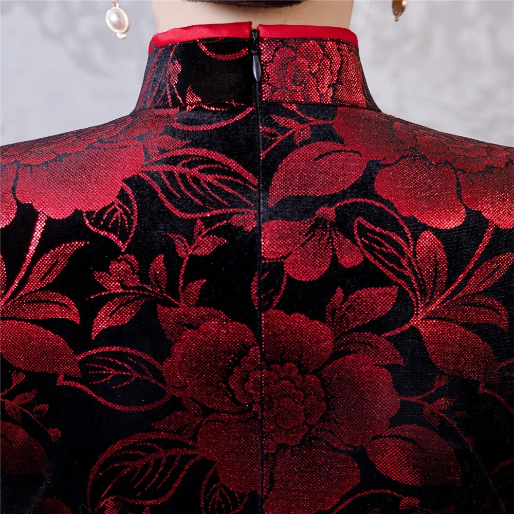 Шанхай история Замочная скважина с длинным рукавом Винтаж Цветочный Qipao длинный