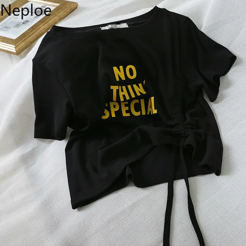 Neploe с буквенным принтом женские футболки лето 2019 новые круглым вырезом и