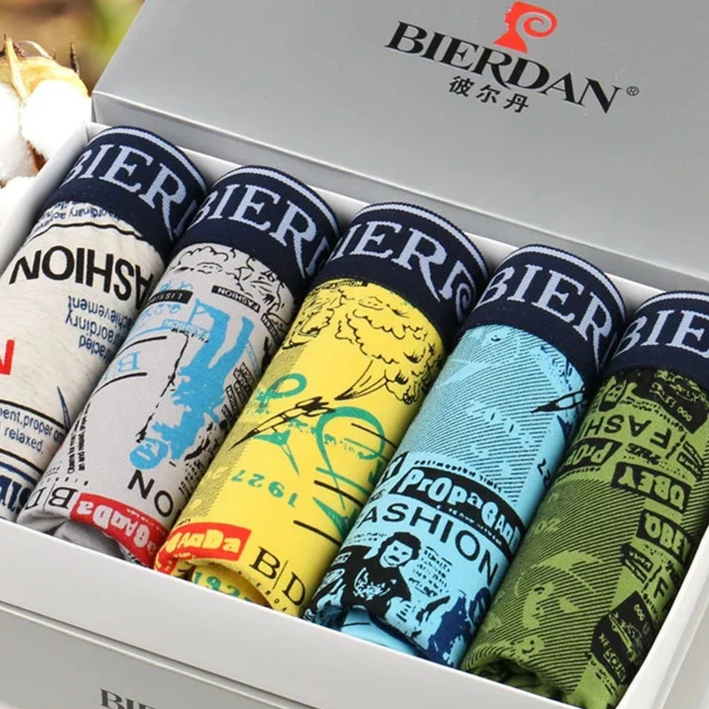 BIERDAN, 4 шт./лот, хлопковые мягкие дышащие боксеры, мужское нижнее белье, шорты, L-3XL, горячая Распродажа, цветные хлопковые боксеры, модные, homme cuecas