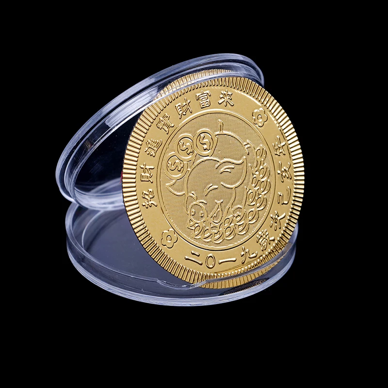 Fu Pig Commemorative Coin Year Of Pig Delivers Money Coins Collection New Year Gift Gold Plated Good Fortune Home Car Decor