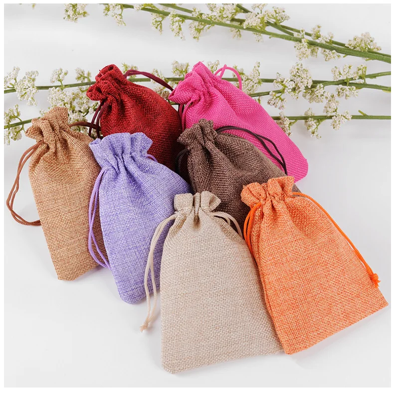 1 Piece(7x9cm) Linen Jute Drawstring Gift Bags Jewelry Packaging Bag Wedding Party Decoration Favors Drawable Gift Bag& Pouche
