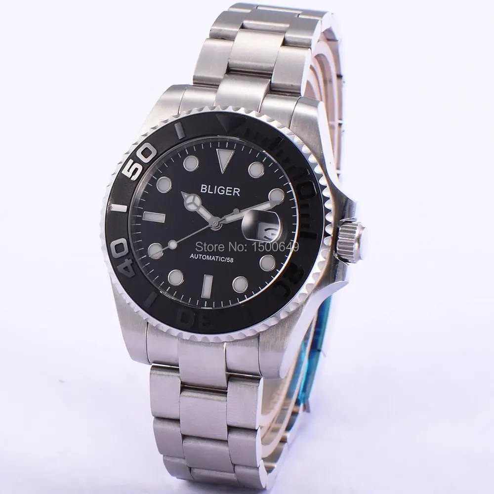 

1879,Bliger black dial 43mm Sapphire Glass black Ceramics Bezel Automatic Men's Watch