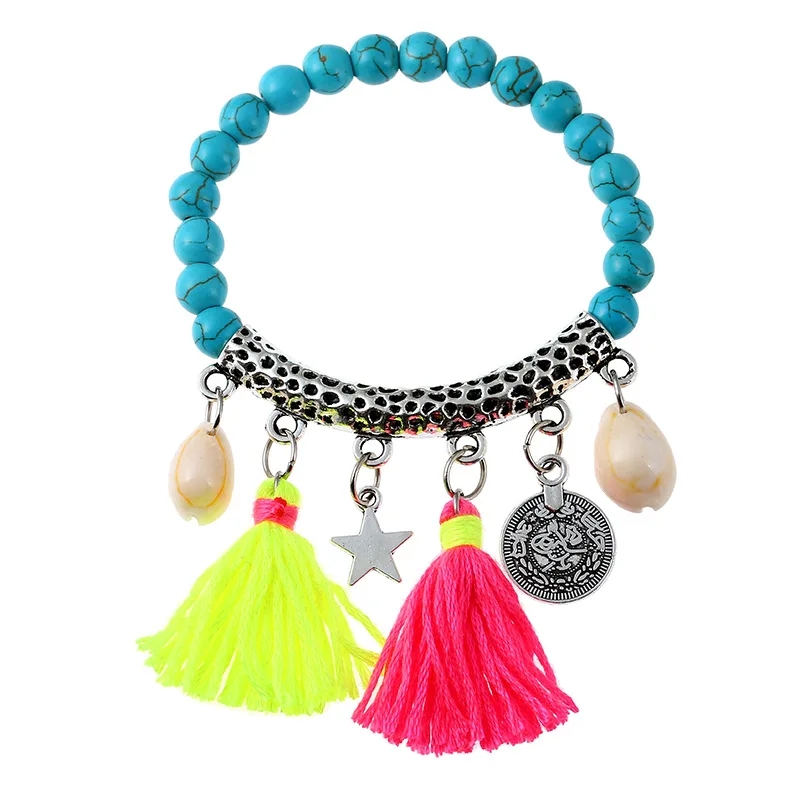 Богемный Браслет Boho Этнические винтажные браслеты с камнями и кисточками лучший