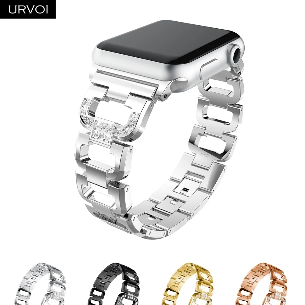 URVOI link браслет для Apple Watch series 6 SE 5 4321 D ремешок из нержавеющей стали iWatch модный на