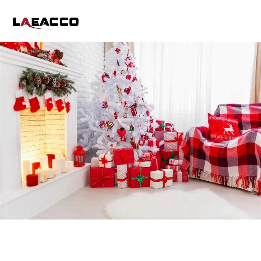 Laeacco Christmas Tree Gifts Fireplace Scene Photography Backgrounds New Year Home Decoration Backdrops For Photo Studio | Электроника