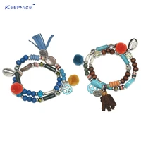 handmade bohemia jewelry friendship bracelets leather tassel charm bracelets pompons pompoms ball colorful beads bracelets