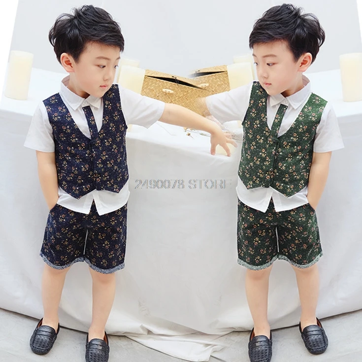 2019 Flower Boys Formal Ceremony Suit Vest +Shorts 2pcs Kids Wedding Birthday Set Children Piano Prom Dance Performance Costume | Детская