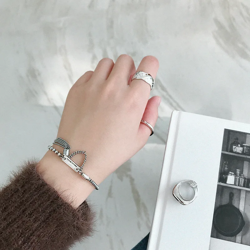 

Trendy 100% 925 sterling silver beads chain tassel bracelet for women, vintage letter charm bracelets & bangles jewelry 2020