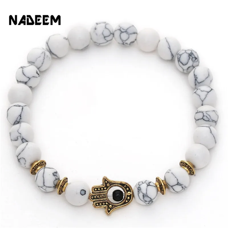 Модный антикварный золотой и серебряный цвет Фатима Hamsa Шарм Лава Белый Howlite