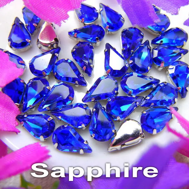 A6 Sapphire Стеклянные хрустальные серебряные коготки 3*6 мм 6*10 мм 8*13 мм форма капли воды груша необычные цвета смешанные пришивные стразы бусины ручной работы diy - Цвет: A6 Sapphire